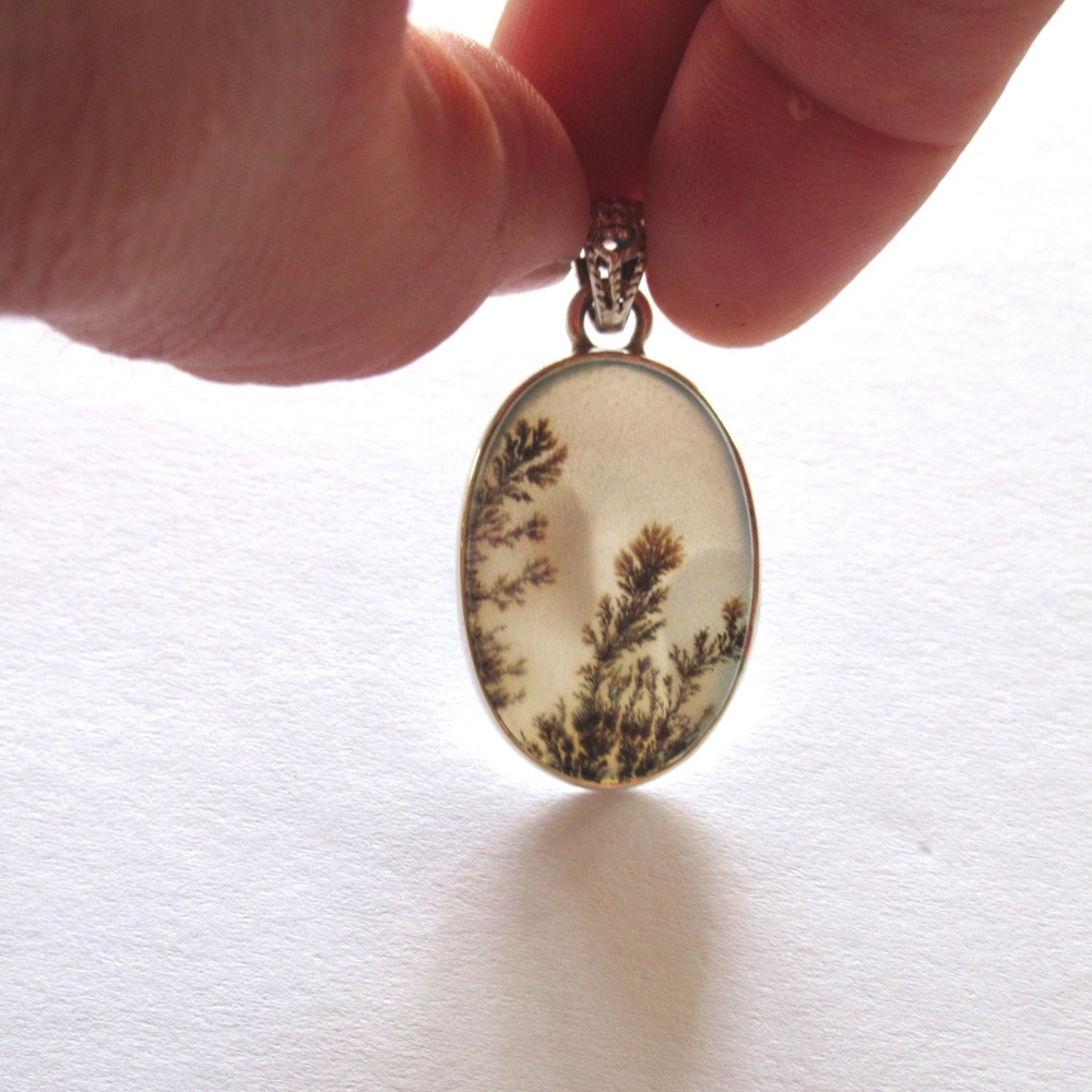 Dendritic Agate Natural Scenic Pendant Sterling SIlver
